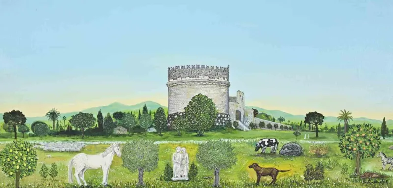 Hot Pamono Roberto Caruso, View of the Tomb of Cecilia Metella in Rome, Oil Painting, 1999