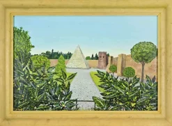 Pamono Roberto Caruso, View of the Pyramid of Gaius Cestius in Rome, Oil Painting, 2000s, Framed> Painting