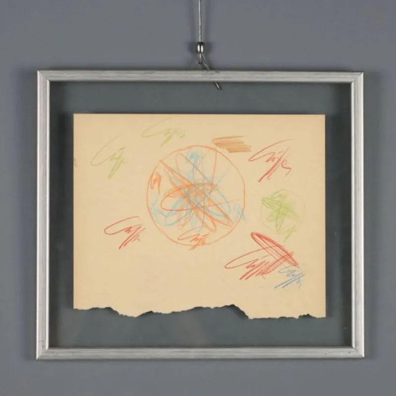 Hot Pamono Roberto Crippa, Modern Composition, Crayon Drawing on Paper, 1969, Framed