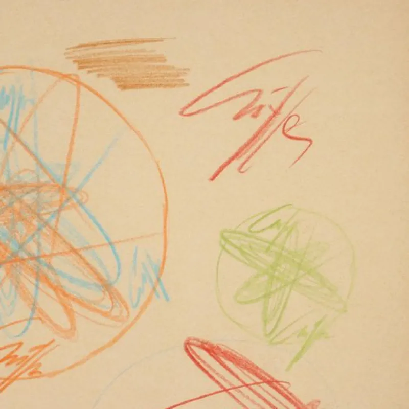 Hot Pamono Roberto Crippa, Modern Composition, Crayon Drawing on Paper, 1969, Framed