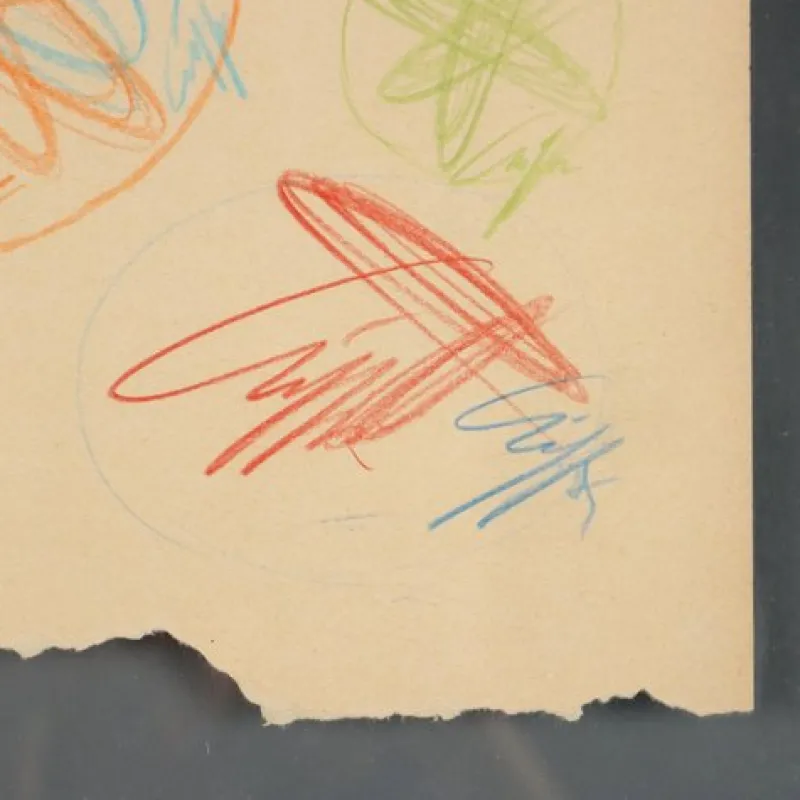 Hot Pamono Roberto Crippa, Modern Composition, Crayon Drawing on Paper, 1969, Framed