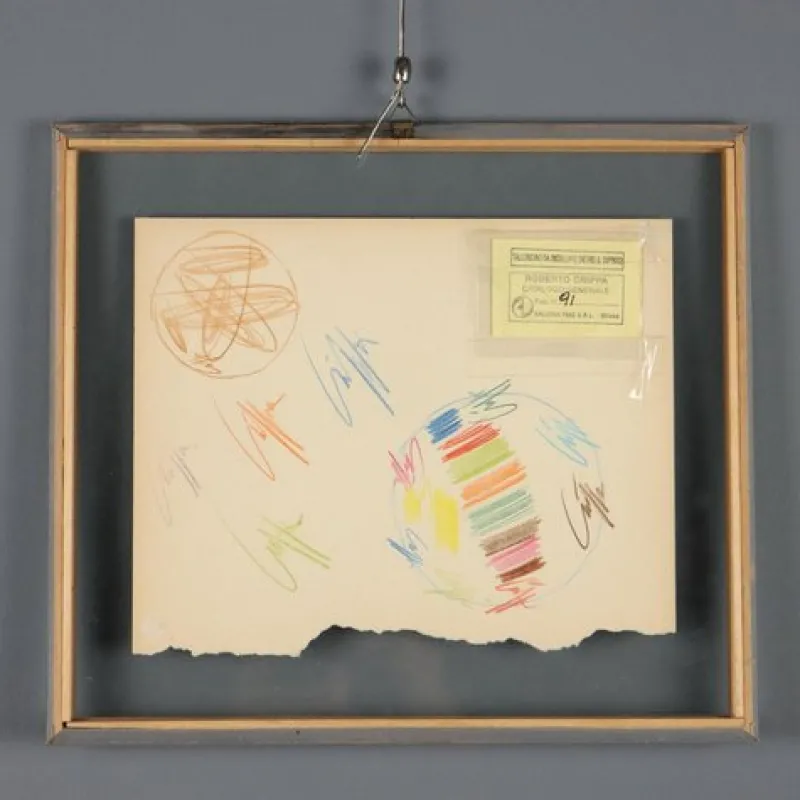 Hot Pamono Roberto Crippa, Modern Composition, Crayon Drawing on Paper, 1969, Framed