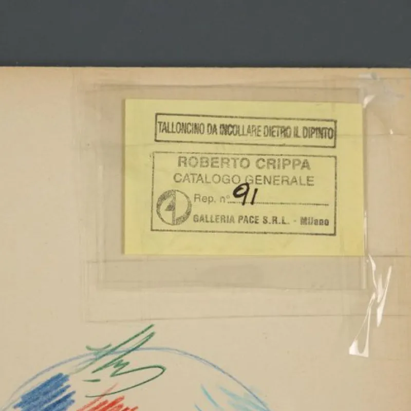 Hot Pamono Roberto Crippa, Modern Composition, Crayon Drawing on Paper, 1969, Framed