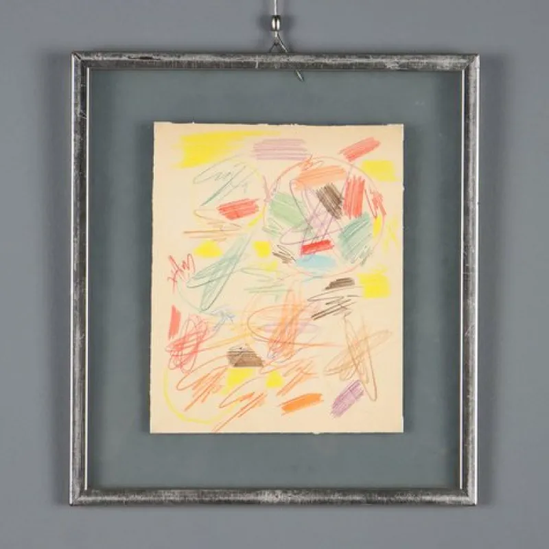 Pamono Roberto Crippa, Modern Composition, Pastel Drawing on Paper, Framed> Work On Paper