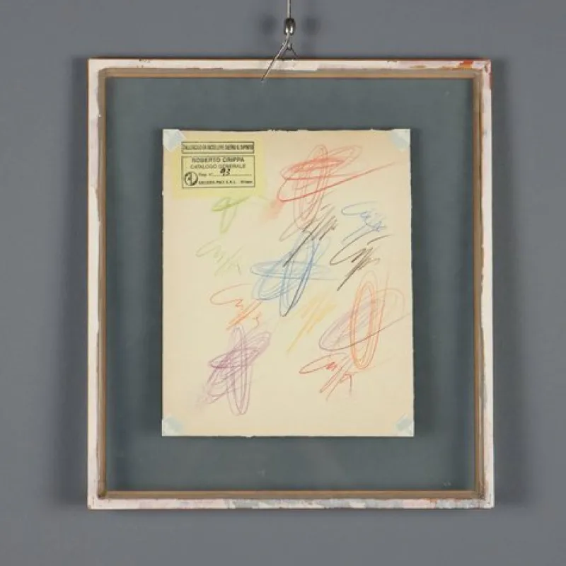 Pamono Roberto Crippa, Modern Composition, Pastel Drawing on Paper, Framed> Work On Paper