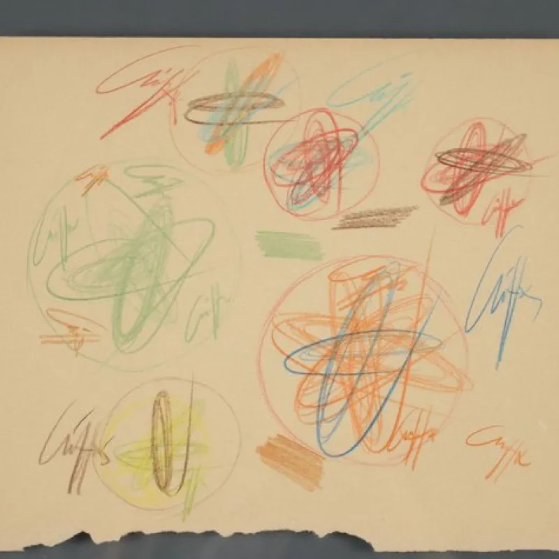 Pamono Roberto Crippa, Modern Composition, Crayon Drawing on Paper, 1969, Framed> Work On Paper