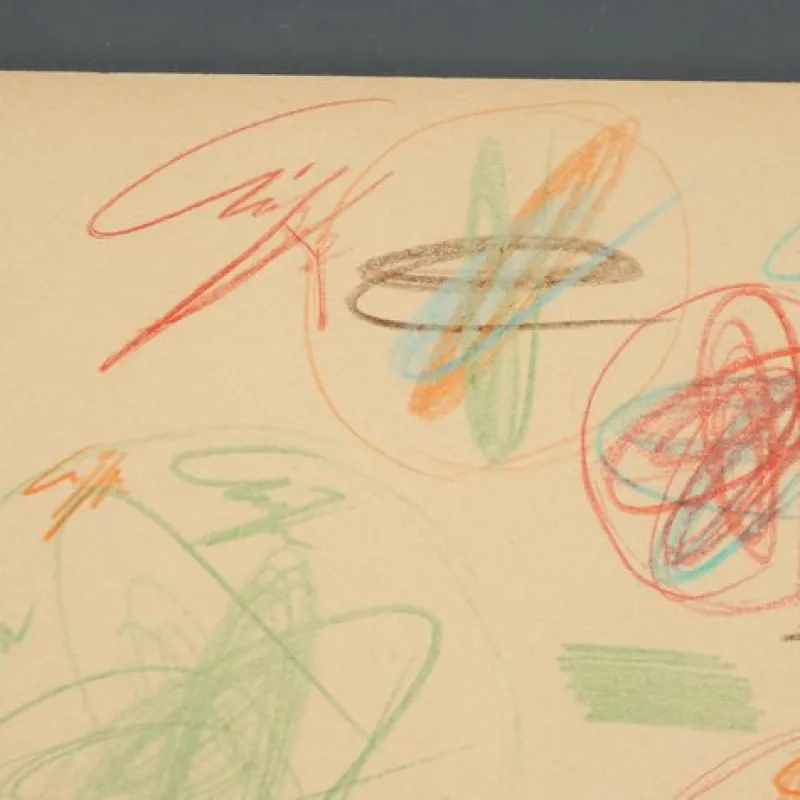 Pamono Roberto Crippa, Modern Composition, Crayon Drawing on Paper, 1969, Framed> Work On Paper