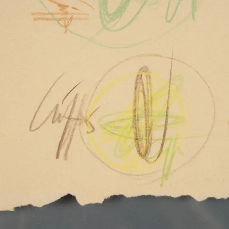 Pamono Roberto Crippa, Modern Composition, Crayon Drawing on Paper, 1969, Framed> Work On Paper