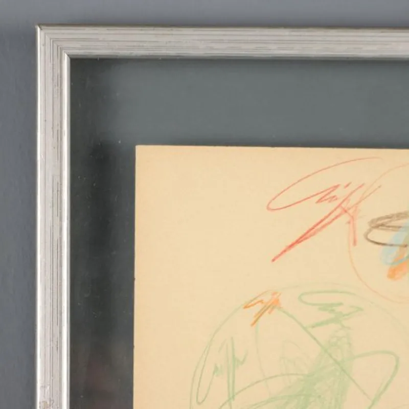 Pamono Roberto Crippa, Modern Composition, Crayon Drawing on Paper, 1969, Framed> Work On Paper