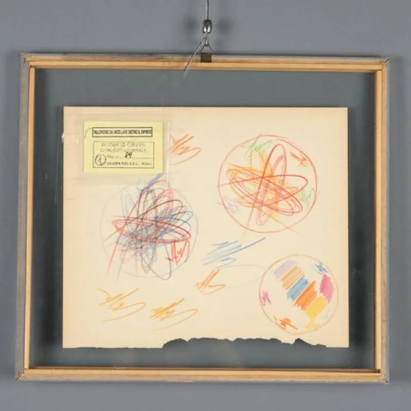 Pamono Roberto Crippa, Modern Composition, Crayon Drawing on Paper, 1969, Framed> Work On Paper