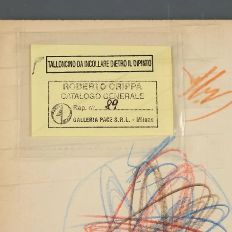 Pamono Roberto Crippa, Modern Composition, Crayon Drawing on Paper, 1969, Framed> Work On Paper