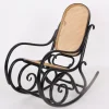 Clearance Pamono Rocking Chair in Black Lacquered Wood and French Wicker in the style of Thonet, 1970s