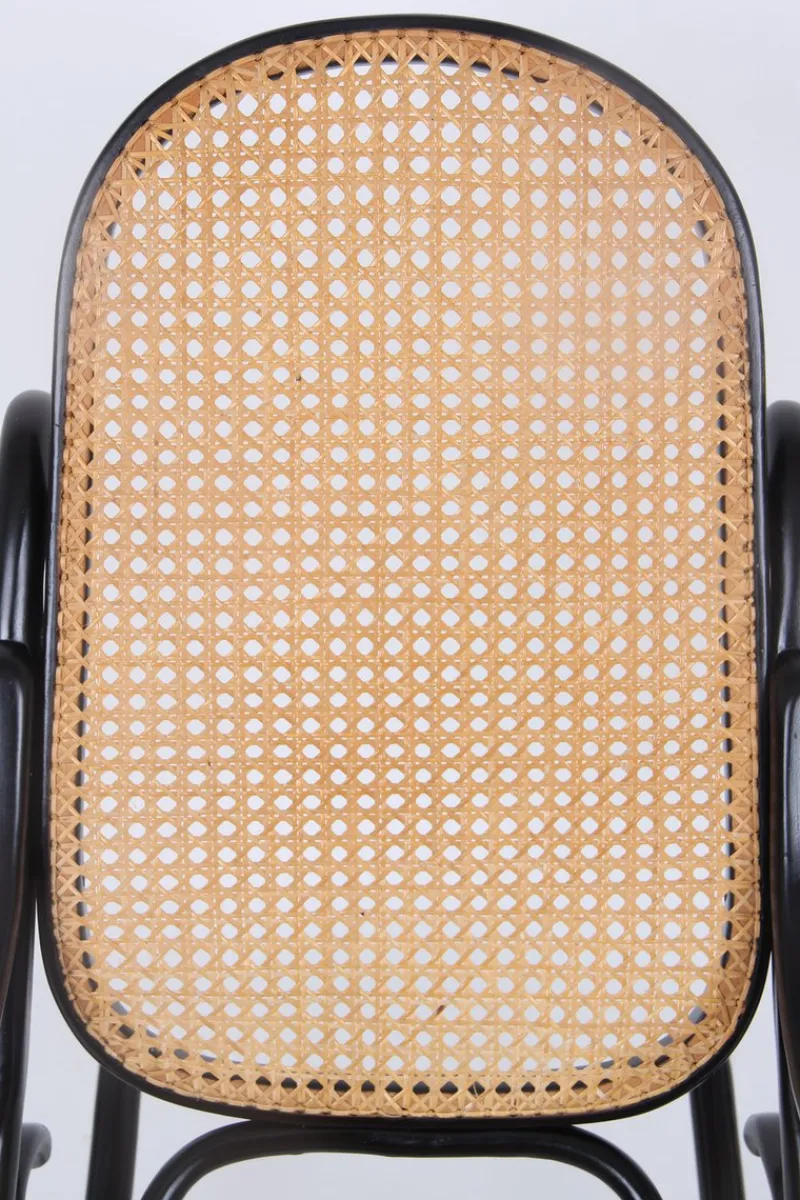 Clearance Pamono Rocking Chair in Black Lacquered Wood and French Wicker in the style of Thonet, 1970s