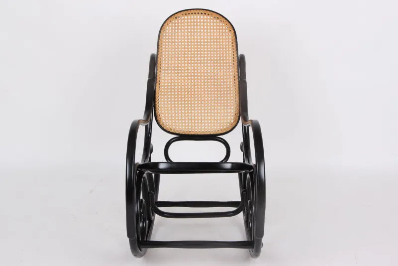 Clearance Pamono Rocking Chair in Black Lacquered Wood and French Wicker in the style of Thonet, 1970s