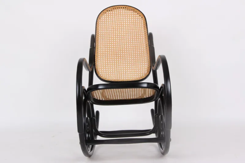 Clearance Pamono Rocking Chair in Black Lacquered Wood and French Wicker in the style of Thonet, 1970s
