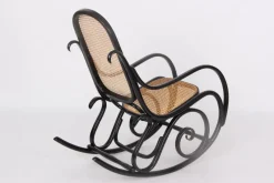 Clearance Pamono Rocking Chair in Black Lacquered Wood and French Wicker in the style of Thonet, 1970s