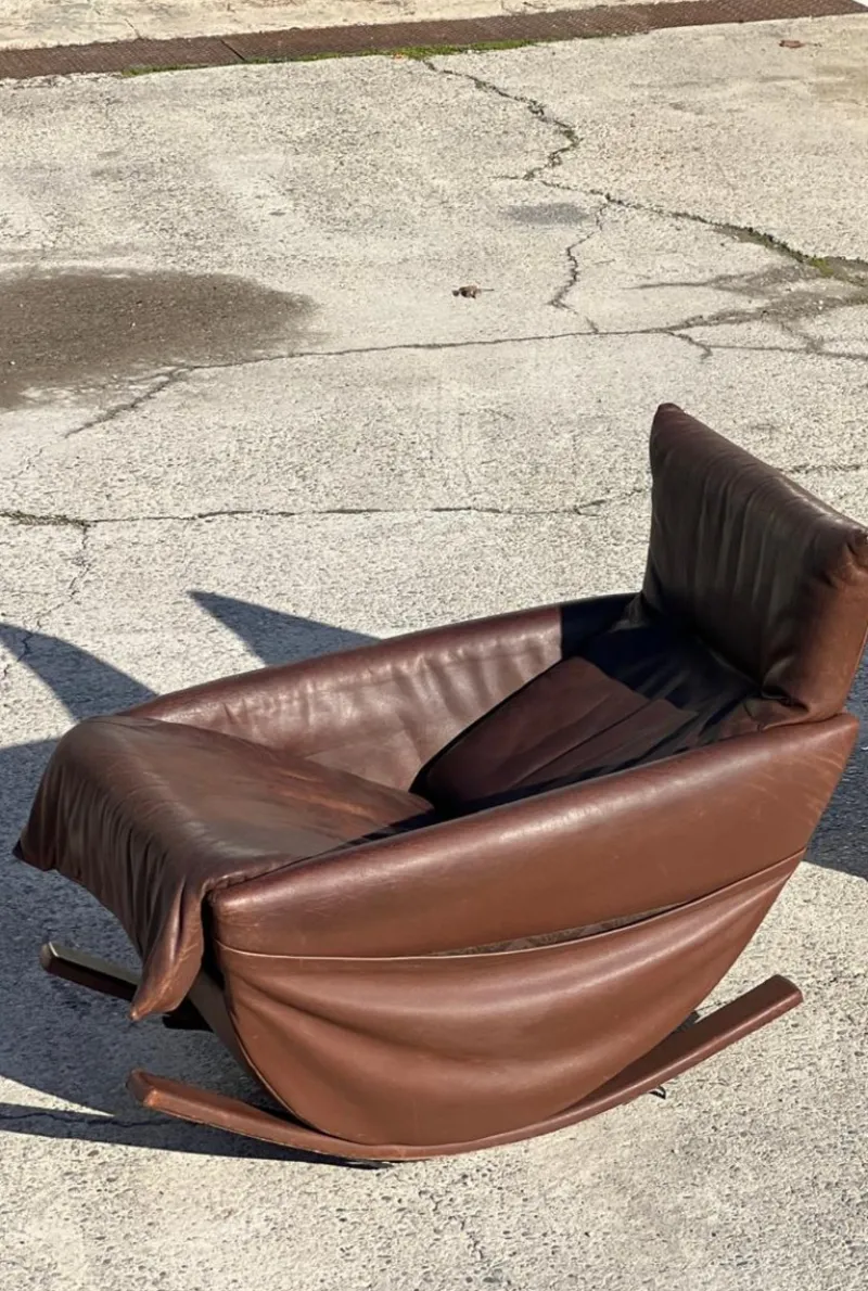 Pamono Rocking Chair in Brown Leather from de Sede, Switzerland, 1970s> Rocking Chairs