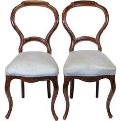 Online Pamono Rococo Chairs in Mahogany and Light Blue Fabric, 1860s, Set of 2