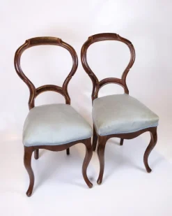 Online Pamono Rococo Chairs in Mahogany and Light Blue Fabric, 1860s, Set of 2