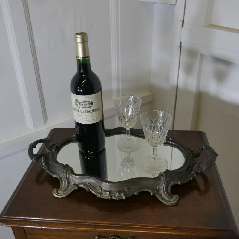 Pamono Rococo Style Silver-Plated Sideboard Mirror Tray> Trays
