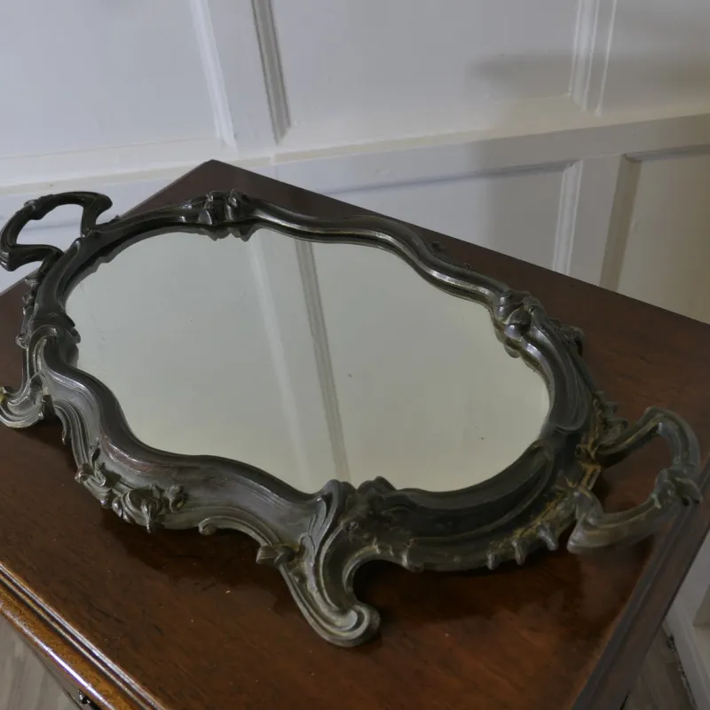Pamono Rococo Style Silver-Plated Sideboard Mirror Tray> Trays