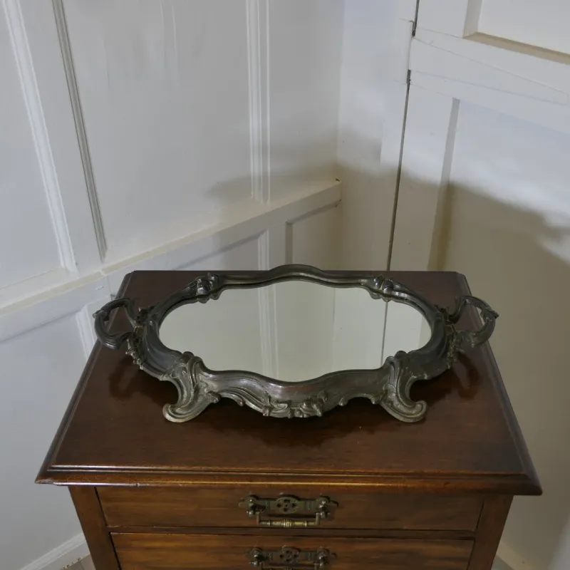 Pamono Rococo Style Silver-Plated Sideboard Mirror Tray> Trays