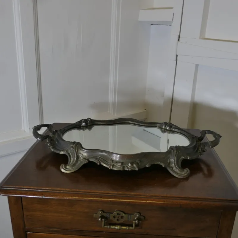 Pamono Rococo Style Silver-Plated Sideboard Mirror Tray> Trays