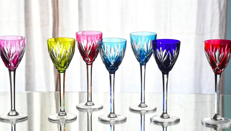 Best Pamono Roemers Glasses in Color-Coated and Chiseled Crystal Monaco Model from Saint-Louis, 1970, Set of 7