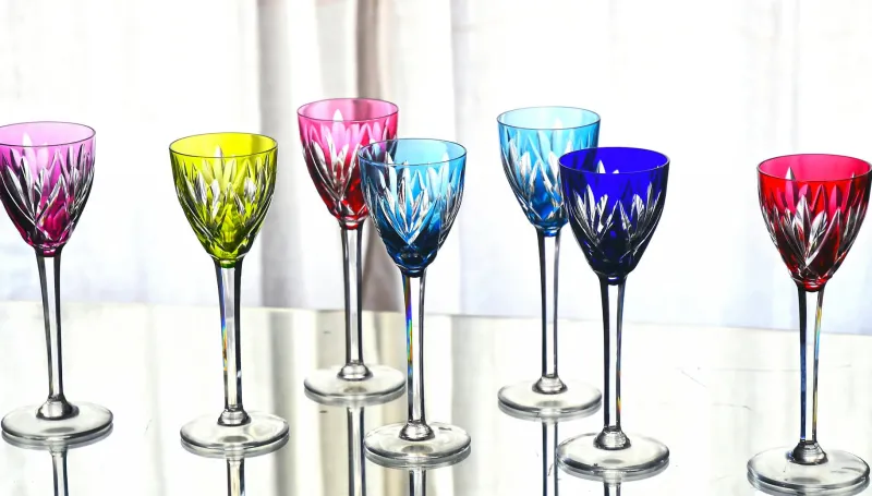 Best Pamono Roemers Glasses in Color-Coated and Chiseled Crystal Monaco Model from Saint-Louis, 1970, Set of 7