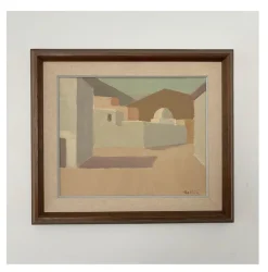 New Pamono Rolf Norrman, Cubic Houses, Spain, 1960, Oil on Canvas, Framed