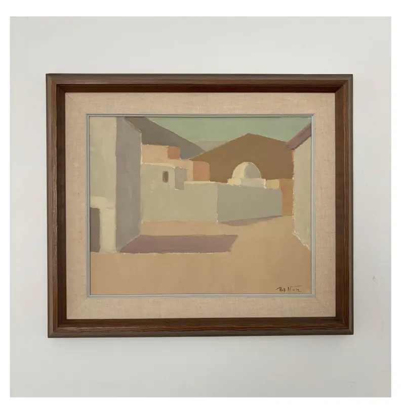 New Pamono Rolf Norrman, Cubic Houses, Spain, 1960, Oil on Canvas, Framed