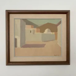 New Pamono Rolf Norrman, Cubic Houses, Spain, 1960, Oil on Canvas, Framed