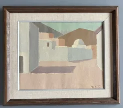 New Pamono Rolf Norrman, Cubic Houses, Spain, 1960, Oil on Canvas, Framed
