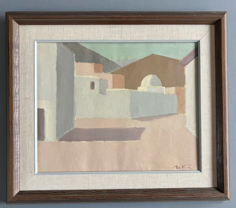 New Pamono Rolf Norrman, Cubic Houses, Spain, 1960, Oil on Canvas, Framed