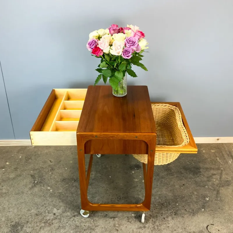 Pamono Rollable Sewing Box in Teak by BR Gelsted Denmark, 1960s> Trunks Crates & Baskets