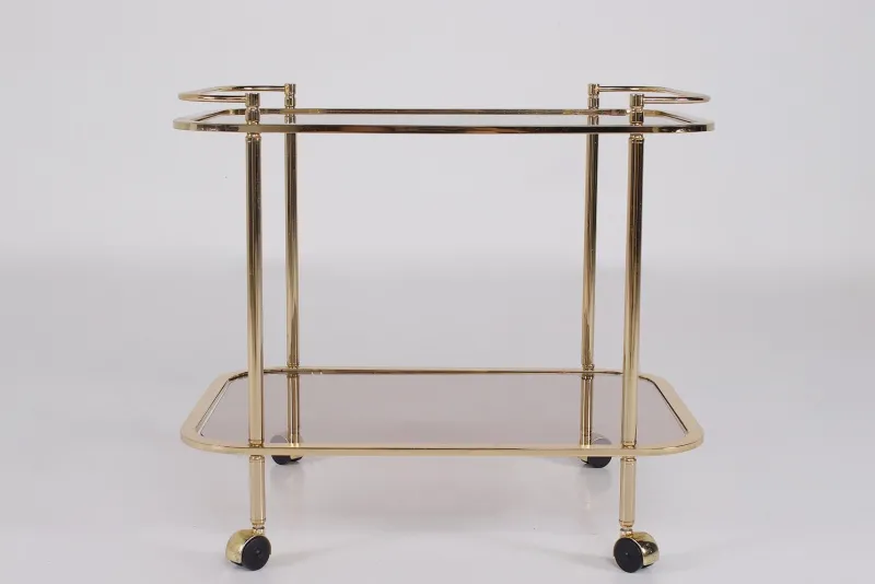 Pamono Rolling Trolley in Brass and Smoked Glass, 1970> Serving Bar Carts & Trolleys