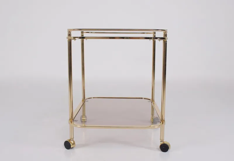 Pamono Rolling Trolley in Brass and Smoked Glass, 1970> Serving Bar Carts & Trolleys