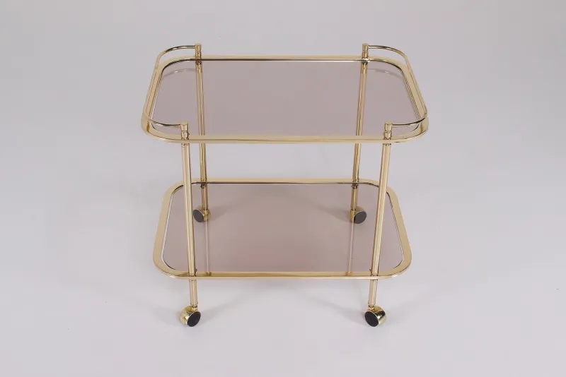 Pamono Rolling Trolley in Brass and Smoked Glass, 1970> Serving Bar Carts & Trolleys