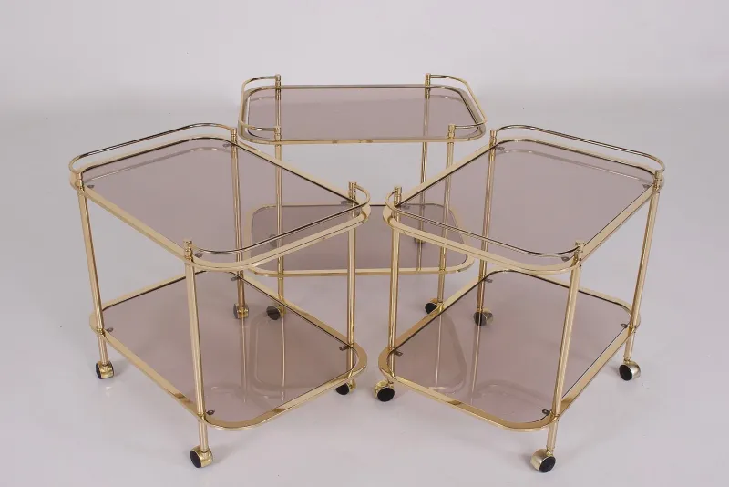 Pamono Rolling Trolley in Brass and Smoked Glass, 1970> Serving Bar Carts & Trolleys