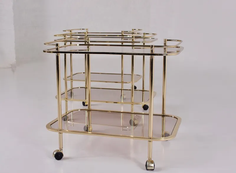 Pamono Rolling Trolley in Brass and Smoked Glass, 1970> Serving Bar Carts & Trolleys