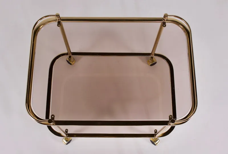 Pamono Rolling Trolley in Brass and Smoked Glass, 1970> Serving Bar Carts & Trolleys