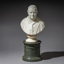 Pamono Roman Artist, Marble Bust of Pope Pius IX, Marble on a Serpentine Base, 1840s> Sculpture