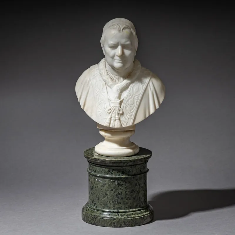 Pamono Roman Artist, Marble Bust of Pope Pius IX, Marble on a Serpentine Base, 1840s> Sculpture