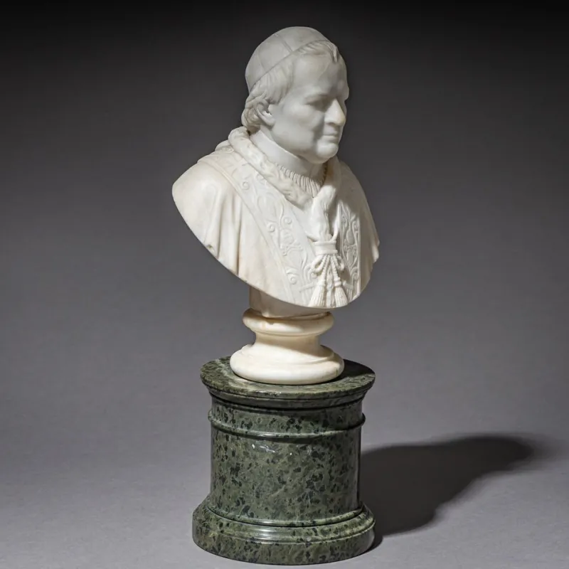 Pamono Roman Artist, Marble Bust of Pope Pius IX, Marble on a Serpentine Base, 1840s> Sculpture