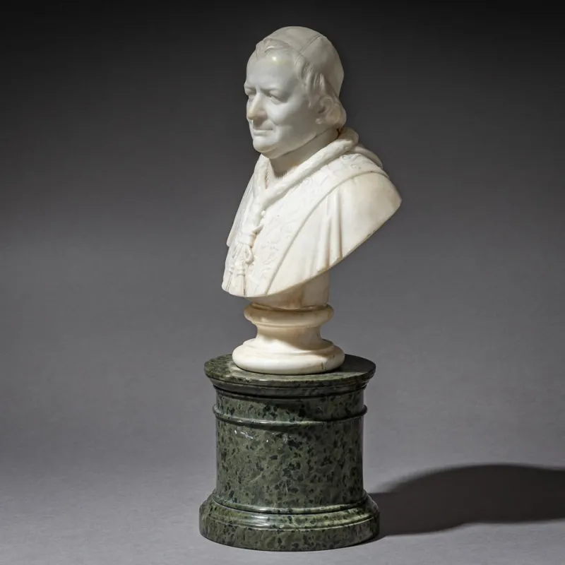 Pamono Roman Artist, Marble Bust of Pope Pius IX, Marble on a Serpentine Base, 1840s> Sculpture