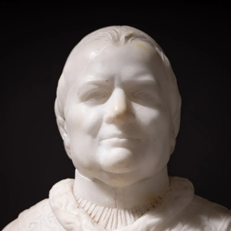 Pamono Roman Artist, Marble Bust of Pope Pius IX, Marble on a Serpentine Base, 1840s> Sculpture