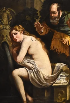 Best Pamono Roman School Artist, Susanna and the Elders, 17th Century, Oil on Canvas, Framed