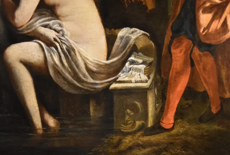 Best Pamono Roman School Artist, Susanna and the Elders, 17th Century, Oil on Canvas, Framed