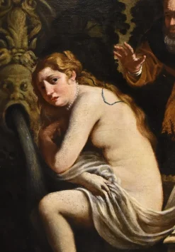 Best Pamono Roman School Artist, Susanna and the Elders, 17th Century, Oil on Canvas, Framed