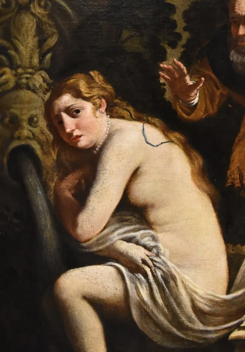 Best Pamono Roman School Artist, Susanna and the Elders, 17th Century, Oil on Canvas, Framed